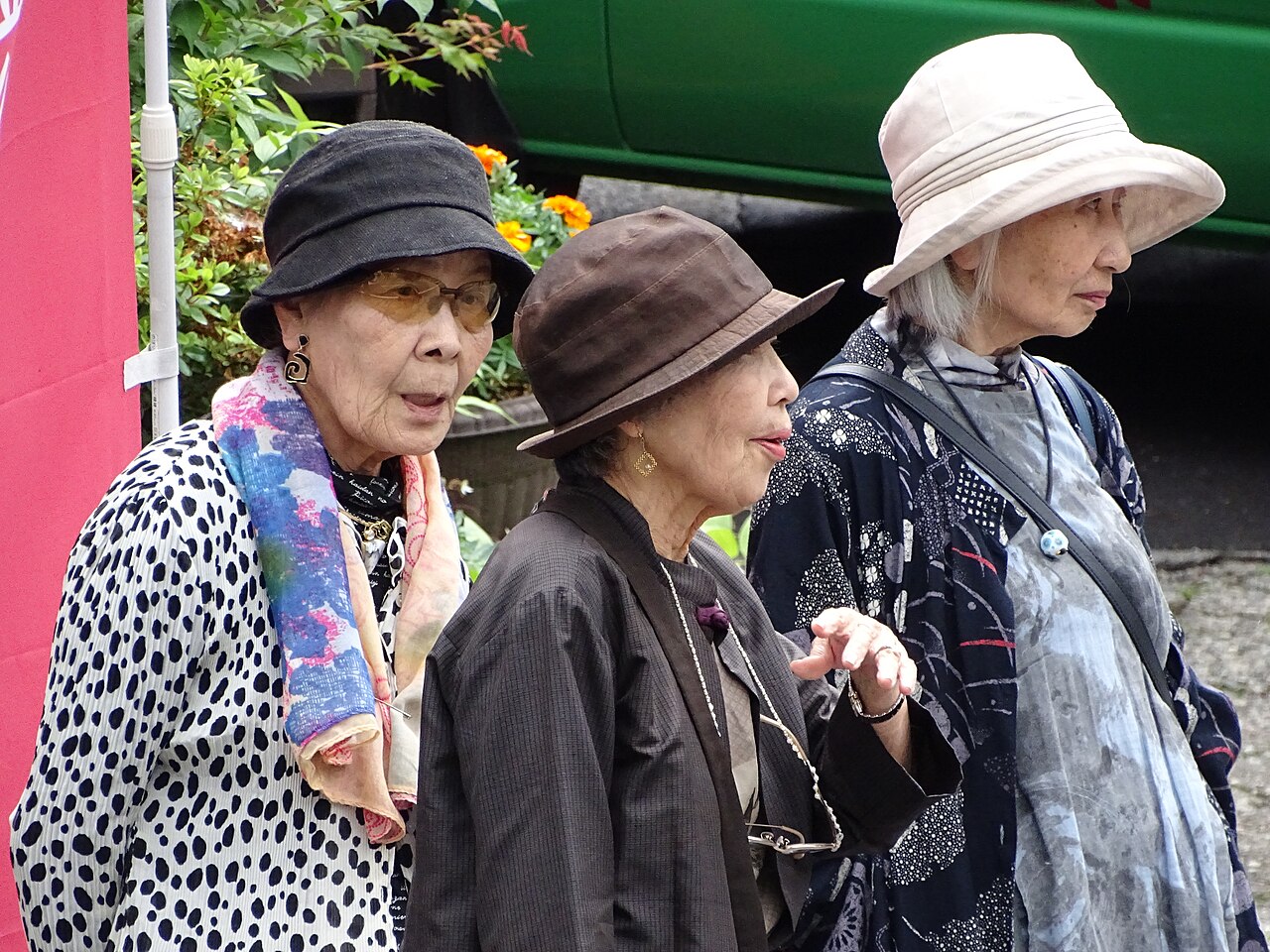 Three elderly women walking together in Nikko, Japan